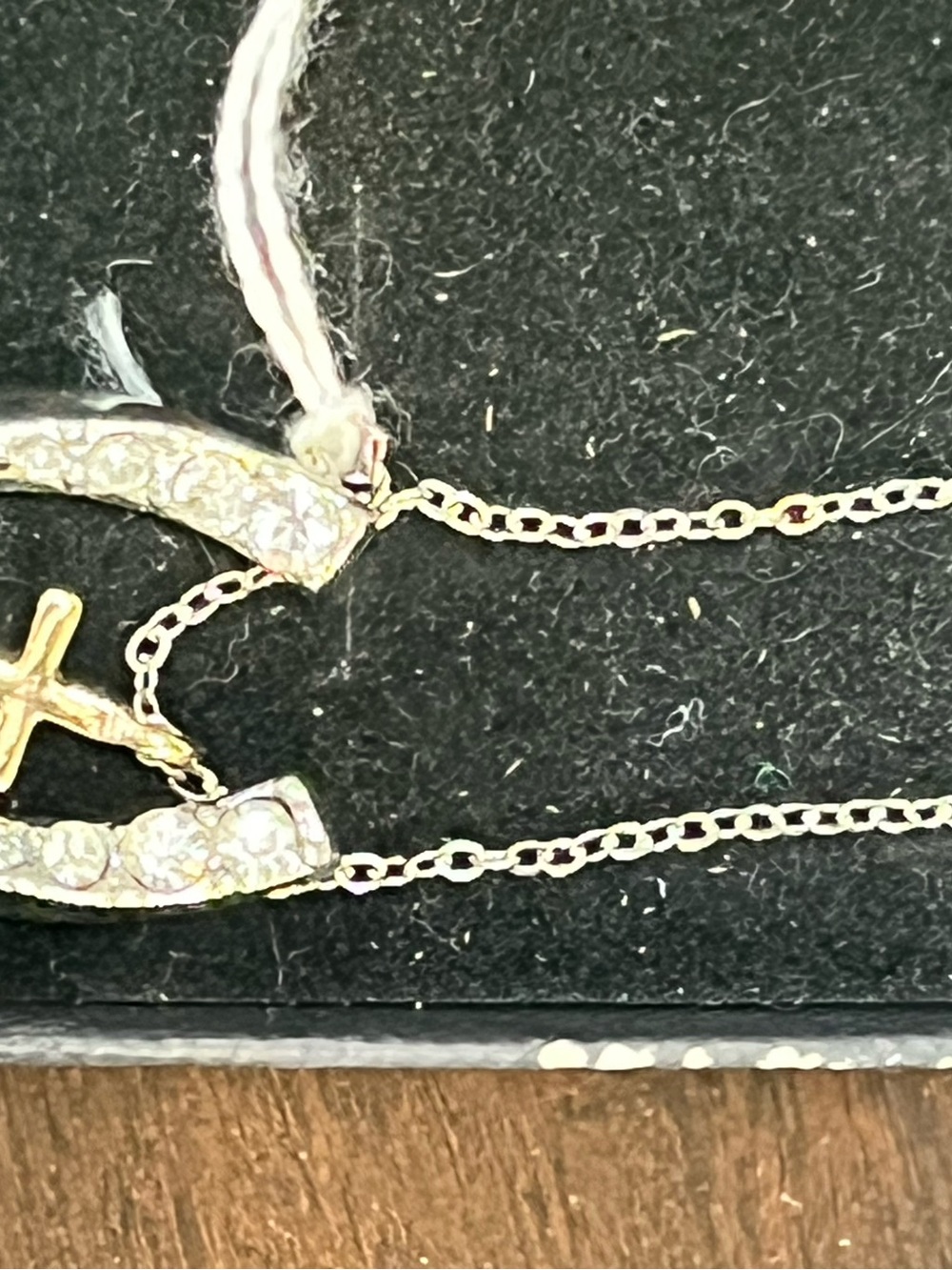 Delicate Gold Cross Pendant Necklace with Pavé Crescent Accent - Gold